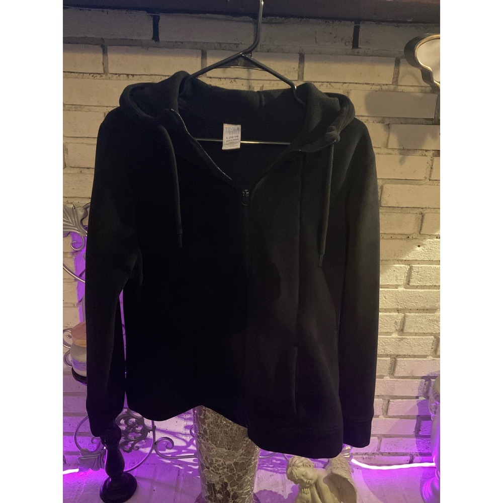 Time and Tru Womens Black Weighted Zip Up Hoodie Jacket Fleece Lined Large 12-14